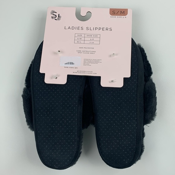 Sincerely Jules Black Fuzzy Pearl Slippers cross Open Toe Cushioned Medium NWT 8 - Picture 5 of 11